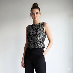 DEADSTOCK VINTAGE | Silver & Black Leopard Print Cropped Top | Size 16